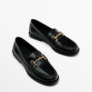 NWT Massimo Dutti Creased Patent-Finish Loafers With Horsebit